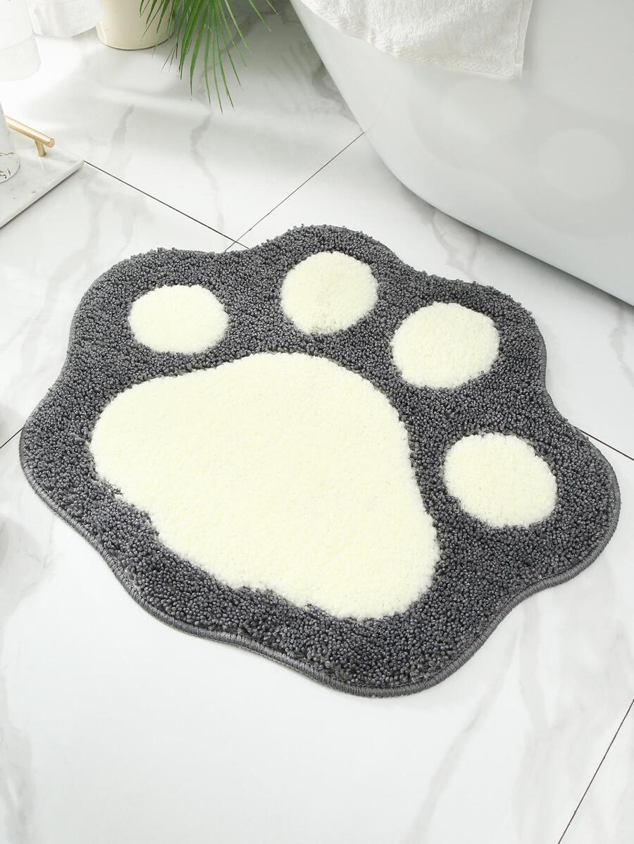 1 Tấm Thảm Nhà Tắm Thiết Kế Paw, Thảm Vệ Sinh Chống Trơn Trượt Polyester Hiện Đại Cho Phòng Tắm - Màu xám đen - Xem 1