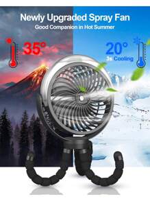 Misting Stroller Fan 6000mAh Battery Operated Portable Fan With Light & 360° Pivoting, Personal Fan With Flexible Tripod For Baby, Office, Travel,Treadmill,Outdoors - 黑色 - 查看 1