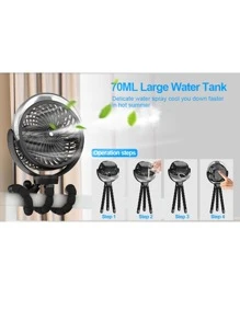 Misting Stroller Fan 6000mAh Battery Operated Portable Fan With Light & 360° Pivoting, Personal Fan With Flexible Tripod For Baby, Office, Travel,Treadmill,Outdoors - 黑色 - 查看 2