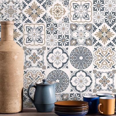 SUPSTICKER 1卷摩洛哥图案厚防水自粘厨房墙纸，3种尺寸可选：11.81*47.24、11.81*94.49、11.81*141.73英寸，浴室装饰、贴纸、墙贴花、家居装饰乙烯基贴花、春季装饰品让您的家焕然一新、拉玛装饰贴纸礼物生日毕业