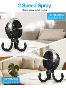 Misting Stroller Fan 6000mAh Battery Operated Portable Fan With Light & 360° Pivoting, Personal Fan With Flexible Tripod For Baby, Office, Travel,Treadmill,Outdoors - 黑色 - 查看 6
