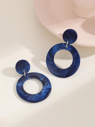  1 对时尚空心圆形树脂波西米亚风格耳环，蓝宝石蓝色，适合女性日常和节日装饰、礼物