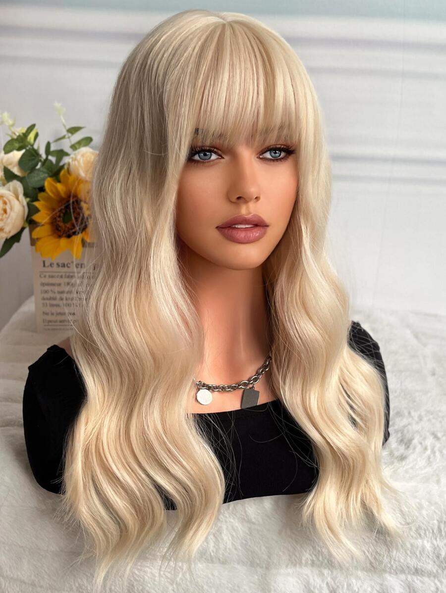 長款小波浪人造假髮帶劉海 - 金色 - 查看 1