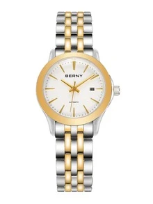 BERNY 1pc Women Two Tone Stainless Steel Strap Business Date Water Resistant Round Dial Mechanical Watch, For Daily Life - White - View 4