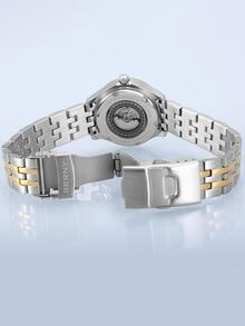 BERNY 1pc Women Two Tone Stainless Steel Strap Business Date Water Resistant Round Dial Mechanical Watch, For Daily Life - White - View 8