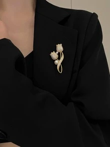 Rhinestone Flower Design Brooch - Gold - View 3