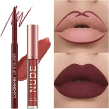beauty glazed 12pcs Lipstick Makeup Set, 6pcs Velvety Matte Liquid Lipsticks + 6pcs Lip Liners Pencil, Waterproof Long Lasting Pigmented Professional Lip Gloss Kit Lip Make Up Gift Kit - 彩色 - 查看 2