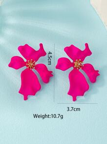2pcs Flower Design Stud Earrings Valentines - Hot Pink - View 5
