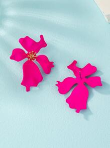 2pcs Flower Design Stud Earrings Valentines - Hot Pink - View 4