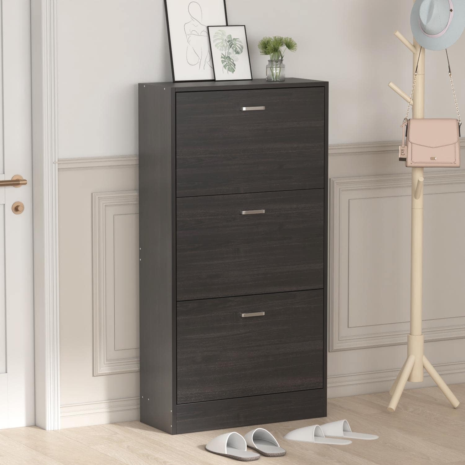 Freestanding 3-Drawer Shoe Cabinet with 2 Row, Shoe Rack Organizer for ...