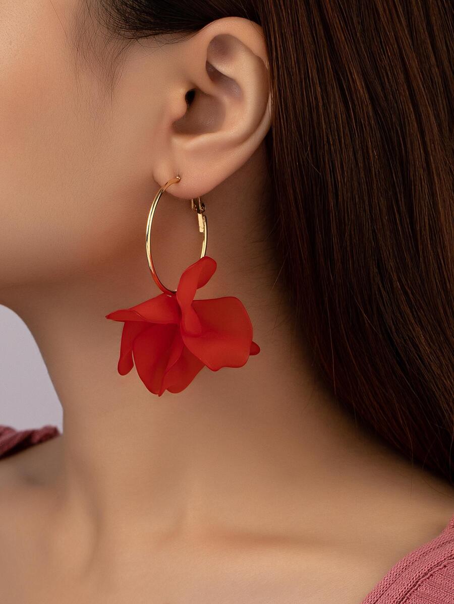 Bông tai thả hoa 2 chiếc - Đỏ - Xem 1