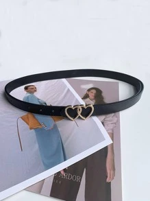 女士們素色心形搭扣時尚腰皮帶,韓語風格可愛皮革皮帶適用於女性,,流行腰帶 - 黑色 - 查看 3