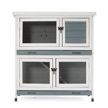 Two Layer Wooden Rabbit Hutches, Pet House Rabbit House with Stairs and Cleaning Tray, Pet Small Animals Cage for Indoors Outdoors - White - View 1