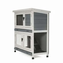Two Layer Wooden Rabbit Hutches, Pet House Rabbit House with Stairs and Cleaning Tray, Pet Small Animals Cage for Indoors Outdoors - White - View 5