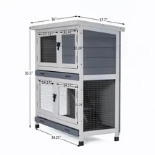 Two Layer Wooden Rabbit Hutches, Pet House Rabbit House with Stairs and Cleaning Tray, Pet Small Animals Cage for Indoors Outdoors - White - View 8