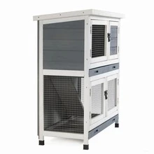 Two Layer Wooden Rabbit Hutches, Pet House Rabbit House with Stairs and Cleaning Tray, Pet Small Animals Cage for Indoors Outdoors - White - View 4