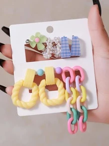 12 cái/bộ Bông tai trang trí chuỗi và hoa - Nhiều màu - Xem 1