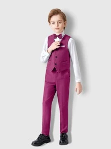 小男童前蝴蝶結襯衫&馬甲和褲子