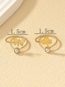 2件套欧美海滩度假蝴蝶叶子水钻脚链 - 金黃色 - 查看 4