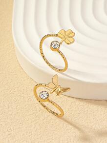 2件套欧美海滩度假蝴蝶叶子水钻脚链 - 金黃色 - 查看 3