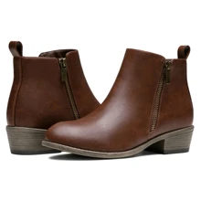 Jeossy Women's Elegant Ankle Boots Tan Nubuck Thick Low Heel Zipper Round Toe Fashion Booties for Women - Coffee Brown - View 1