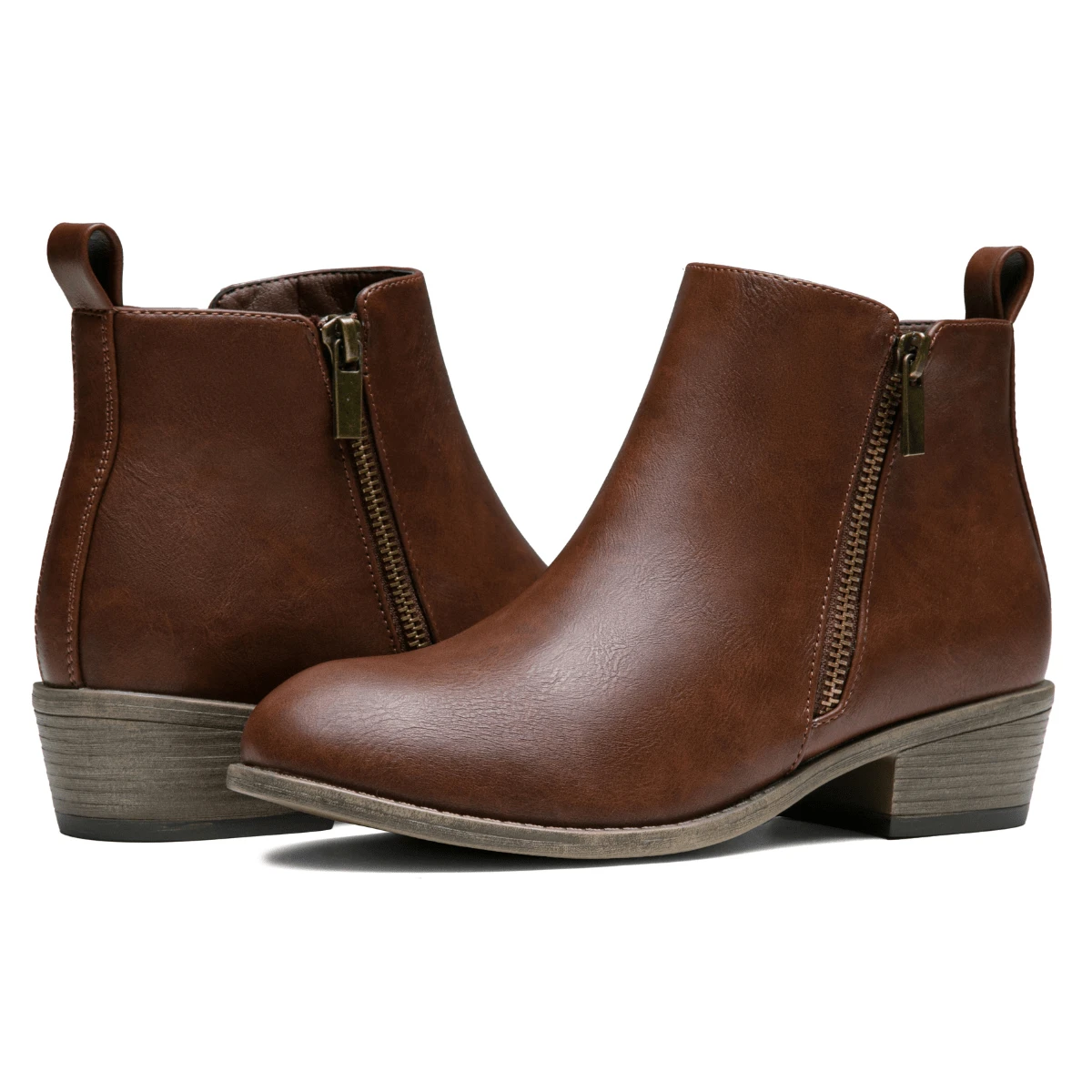 Jeossy Women's Elegant Ankle Boots Tan Nubuck Thick Low Heel Zipper Round Toe Fashion Booties for Women - Coffee Brown - View 1