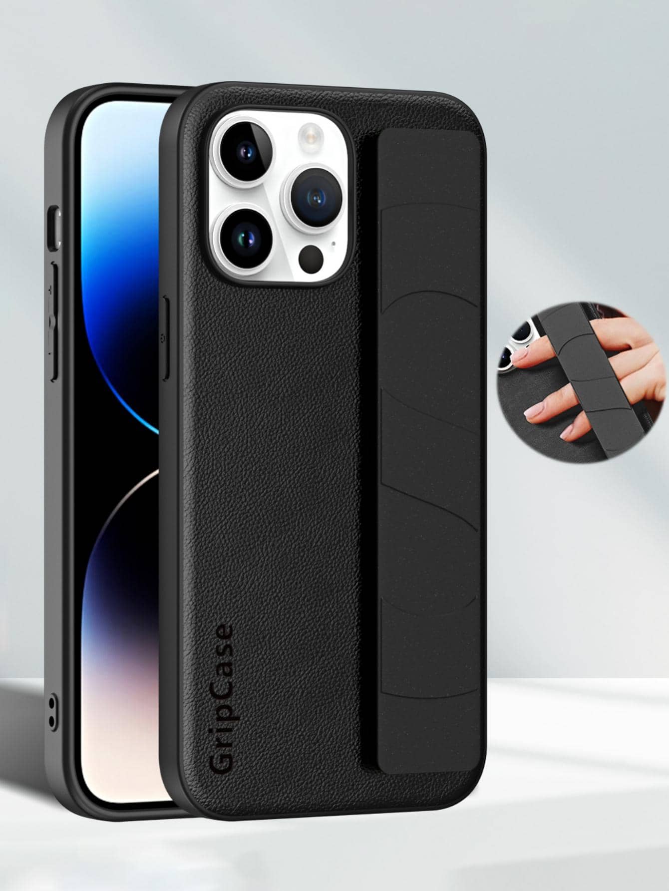 Vải Mẫu Da Cảm thấy Chống rơi Ốp lưng & bao da điện thoại Với Đàn hồi Băng tay - màu đen - Xem 1