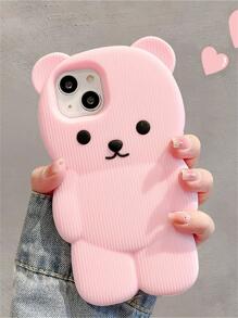 Apple Cute Phone Case 1pc Bear Design Silicone Phone Case Waterproof Shockproof Anti-Fall Scratch Resistant - Pink - View 1
