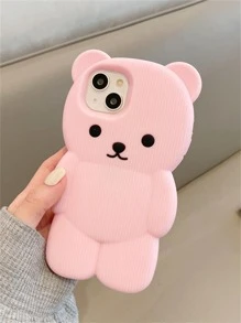 Apple Cute Phone Case 1pc Bear Design Silicone Phone Case Waterproof Shockproof Anti-Fall Scratch Resistant - Pink - View 3
