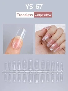 240pcs/Box Bulk Transparent Long Square Thickened Artificial Nail Tips, No Trace For Nail Extension Press On Nails Nail Supplies - Clear - View 3