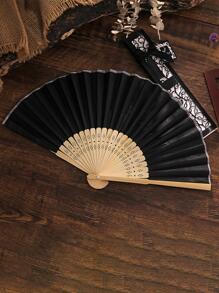 1入女性兩色時尚手持扇，適用於日常休閒生活 - 黑色 - 查看 1