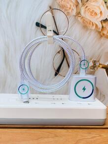 5入組閃電圖案充電頭保護&1.4米鐳射螺旋數據線保護頭套裝適用於iphone - 無色 - 查看 1