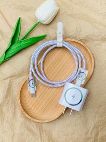 5入組閃電圖案充電頭保護&1.4米鐳射螺旋數據線保護頭套裝適用於iphone - 無色 - 查看 2