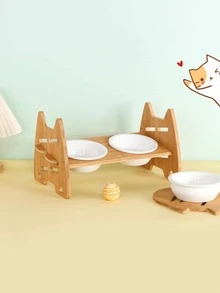 1 Bát Sứ Thiết Kế Cho Mèo Cho Chó Mèo Ăn Thức Ăn - Màu be - Xem 2