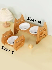 1 Bát Sứ Thiết Kế Cho Mèo Cho Chó Mèo Ăn Thức Ăn - Màu be - Xem 1