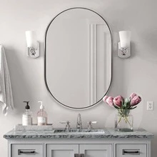 ANDY STAR Oval Mirror for Bathroom,  Oval Bathroom Vanity Mirror, Solid Metal Framed Pill Shaped Mirror Wall Mounted Hangs Horizontally or Vertically - 拉絲鎳 - 查看 1