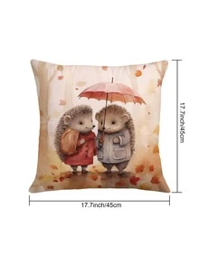 1入組刺猬和雨傘印花靠墊套無填充物，現代梭織面料裝飾抱枕套適用於客廳和臥室 - 彩色 - 查看 4