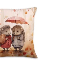 1入組刺猬和雨傘印花靠墊套無填充物，現代梭織面料裝飾抱枕套適用於客廳和臥室 - 彩色 - 查看 3