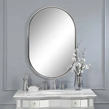 ANDY STAR Oval Mirror for Bathroom,  Oval Bathroom Vanity Mirror, Solid Metal Framed Pill Shaped Mirror Wall Mounted Hangs Horizontally or Vertically - 拉絲鎳 - 查看 2