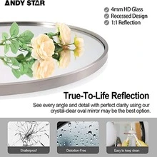 ANDY STAR Oval Mirror for Bathroom,  Oval Bathroom Vanity Mirror, Solid Metal Framed Pill Shaped Mirror Wall Mounted Hangs Horizontally or Vertically - 拉絲鎳 - 查看 4