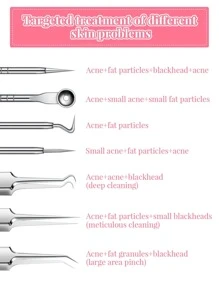 Extractores de acné, 1 set agujas de acero inoxidable para el acné, extractor de acné de doble cabeza, herramienta desmaquillante - Plateado - Ver 4