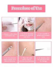 Extractores de acné, 1 set agujas de acero inoxidable para el acné, extractor de acné de doble cabeza, herramienta desmaquillante - Plateado - Ver 6