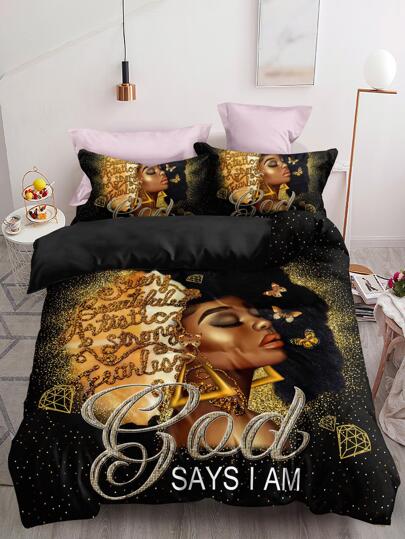 3pcs/set Figure Graphic Duvet Cover Set Without Filler, 1 Duvet Cover & 2 Pillowcase, Modern Fabric Bedding Set For Home