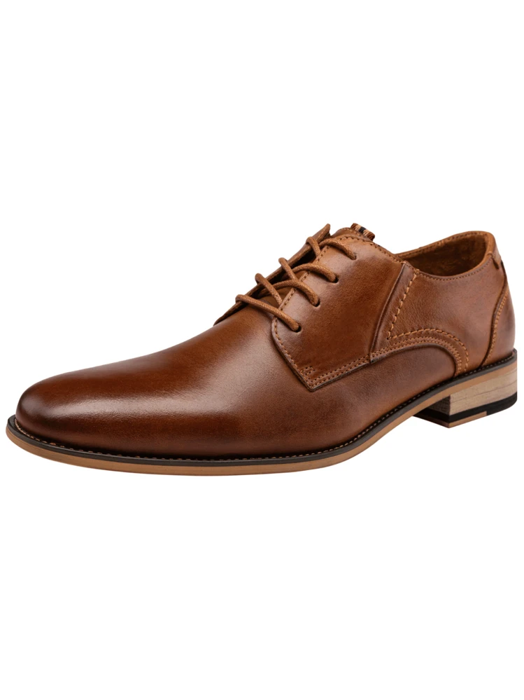 amazon mens brown dress shoes SHOESMALL Men's Leather Classic Formal Oxford Retro Plain Toe Derby Yellow Shoes Black and Blue or Size:US 38 Long / EU 48 Long #D73153XL Handcrafted in premium calf