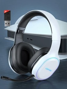 KOFIRE 2.4GHz/Wireless Gaming Headset, Wireless Gaming Headset Compatible With Switch, PC, , , Vibration Feedback Over Ear Headphones With Noise-Proof Mic, LED Light - Black and White - View 2