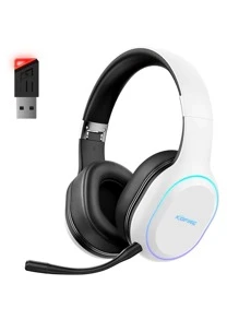 KOFIRE 2.4GHz/Wireless Gaming Headset, Wireless Gaming Headset Compatible With Switch, PC, , , Vibration Feedback Over Ear Headphones With Noise-Proof Mic, LED Light - Black and White - View 3