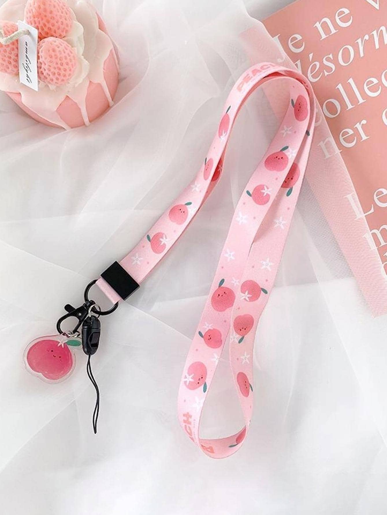 1pc Peach Pattern Lanyard, Cute Multi-purpose ID Card Lanyard For Student - Multicolor - View 1
