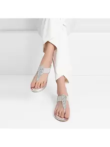 Women's Elastic Strappy String Thong Ankle Strap Summer Gladiator Sandals - 銀色 - 查看 5