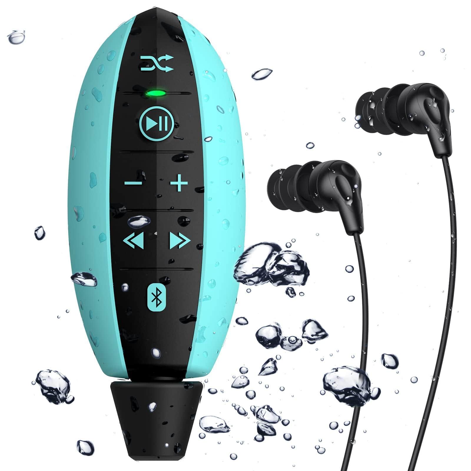 AGPTEK Waterproof MP3 Player for Swimming with Clip, 8GB IPX8 100% Waterproof Music Player with Bluetooth and Underwater Headphones, Model: S19E