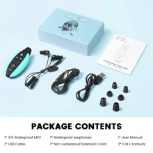 AGPTEK Waterproof MP3 Player for Swimming with Clip, 8GB IPX8 100% Waterproof Music Player with Bluetooth and Underwater Headphones, Model: S19E - 藍色 - 查看 9